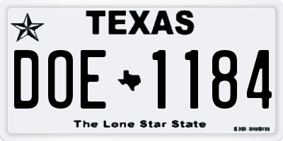 TX license plate DOE1184