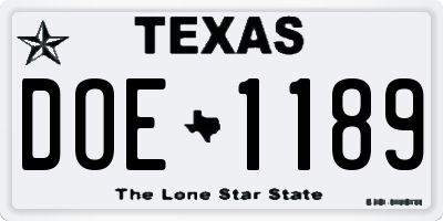 TX license plate DOE1189