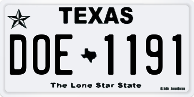 TX license plate DOE1191