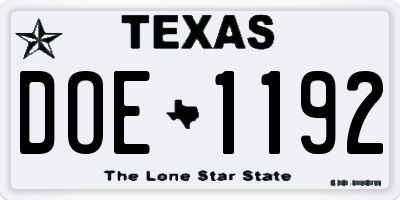 TX license plate DOE1192