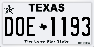 TX license plate DOE1193