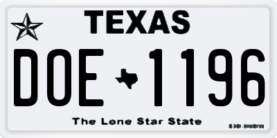 TX license plate DOE1196