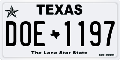 TX license plate DOE1197