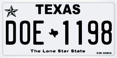 TX license plate DOE1198