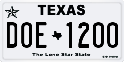 TX license plate DOE1200