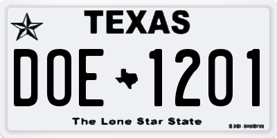 TX license plate DOE1201