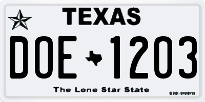 TX license plate DOE1203