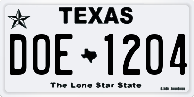 TX license plate DOE1204