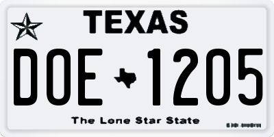 TX license plate DOE1205