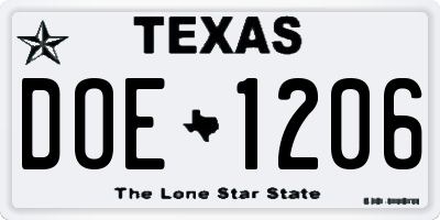 TX license plate DOE1206