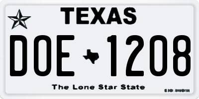 TX license plate DOE1208