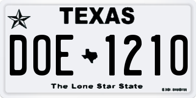 TX license plate DOE1210