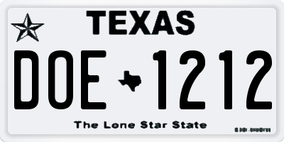TX license plate DOE1212