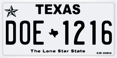 TX license plate DOE1216