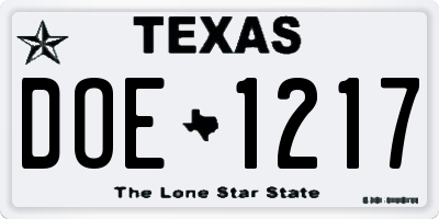 TX license plate DOE1217