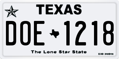 TX license plate DOE1218