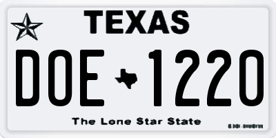 TX license plate DOE1220