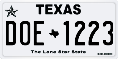 TX license plate DOE1223