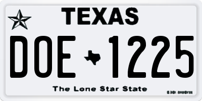 TX license plate DOE1225