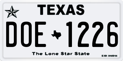 TX license plate DOE1226