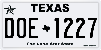 TX license plate DOE1227