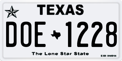 TX license plate DOE1228