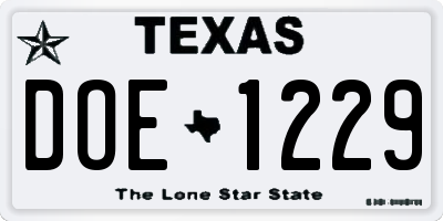 TX license plate DOE1229