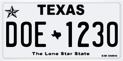 TX license plate DOE1230