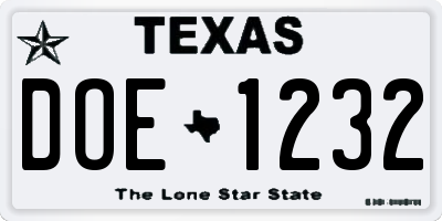 TX license plate DOE1232
