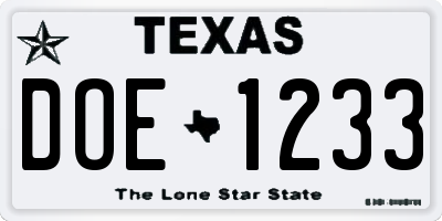TX license plate DOE1233