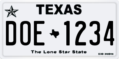 TX license plate DOE1234
