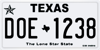 TX license plate DOE1238