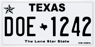 TX license plate DOE1242