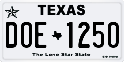 TX license plate DOE1250