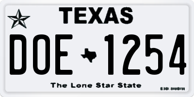 TX license plate DOE1254