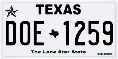 TX license plate DOE1259