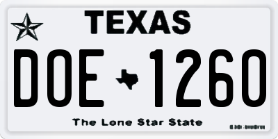 TX license plate DOE1260