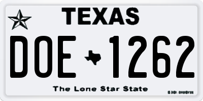 TX license plate DOE1262