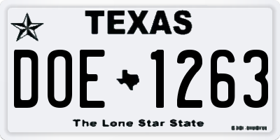 TX license plate DOE1263