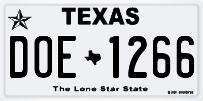 TX license plate DOE1266