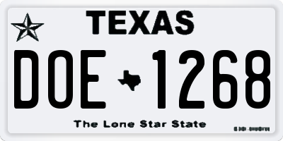TX license plate DOE1268