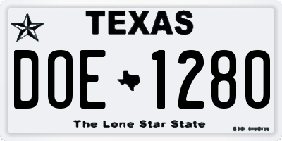 TX license plate DOE1280