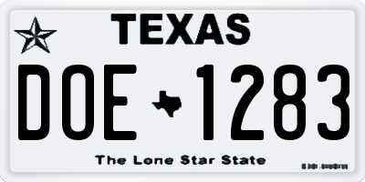 TX license plate DOE1283