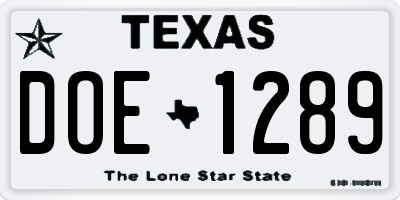 TX license plate DOE1289