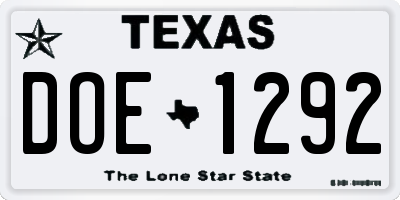 TX license plate DOE1292