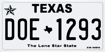 TX license plate DOE1293