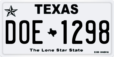 TX license plate DOE1298