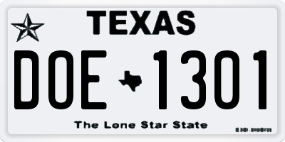 TX license plate DOE1301