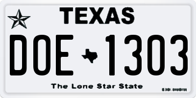 TX license plate DOE1303