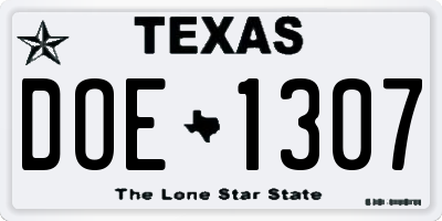 TX license plate DOE1307